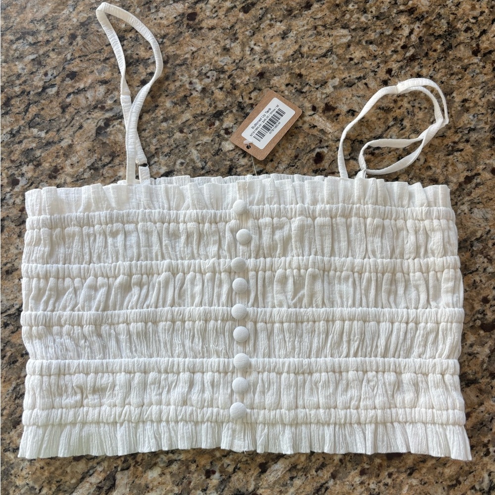Vestique White Smocked Crop Top